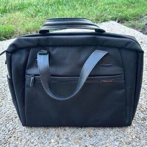 Black Samsonite 3 Compartment Brief Briefcase Leather Handles Shoulder Bag LOOK!